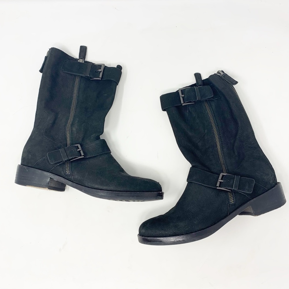 Eileen Fisher | Black Tumbled Nubuck Moto Booties